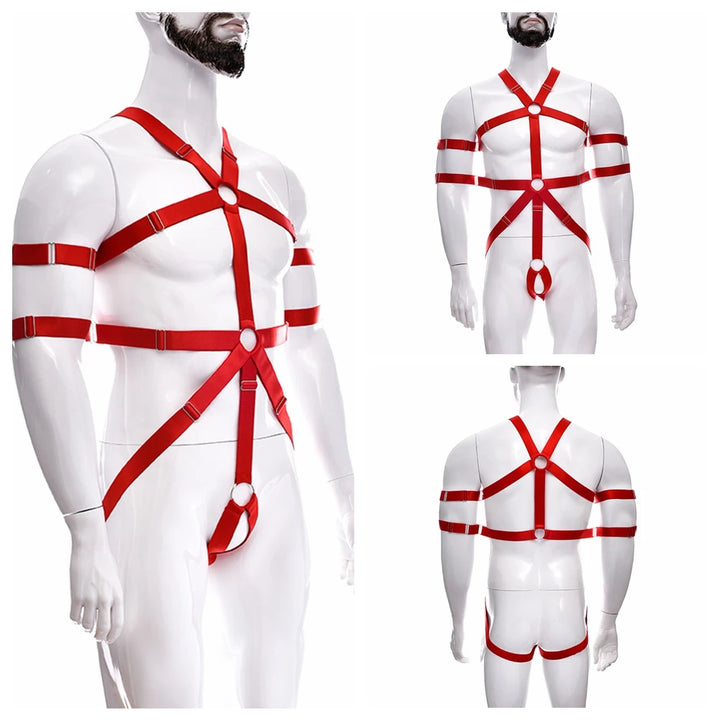 Male Full Body Harness Cage Adjust Set Mens Gay Hollow Elastic Bondage Harness Sexy Lingerie Fetish Nightclub Costume