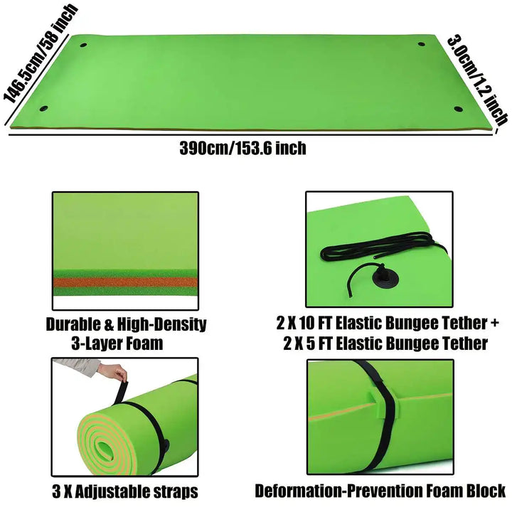 390CM Floating Water Pad Mat Tear-resistant 3-layer Roll-up Floating Island Pool Lake Ocean Swimming Pool Floating Pad Float Mat