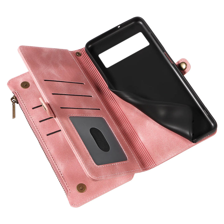 Luxury Handbag Zip Wallet Case for Google Pixel 8 Pro 8A 7 7A 6 6A 5 XL 5A 4 4A Leather Phone Bumper Magnetic Strap Flip Case