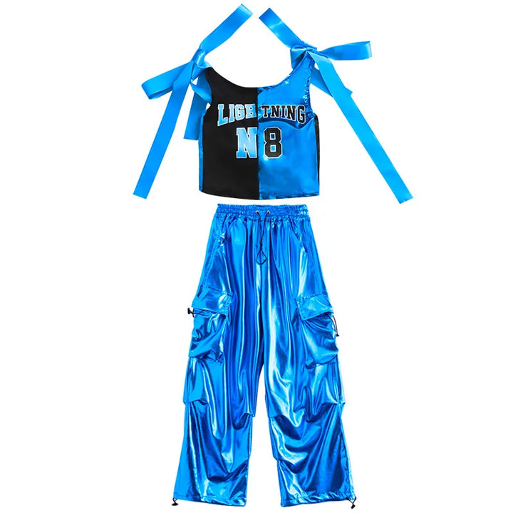 Girls Costume Summer Chidren Hip Hop Costume Streetwear Set Jazz Performance Costume Girls Fashion Suit