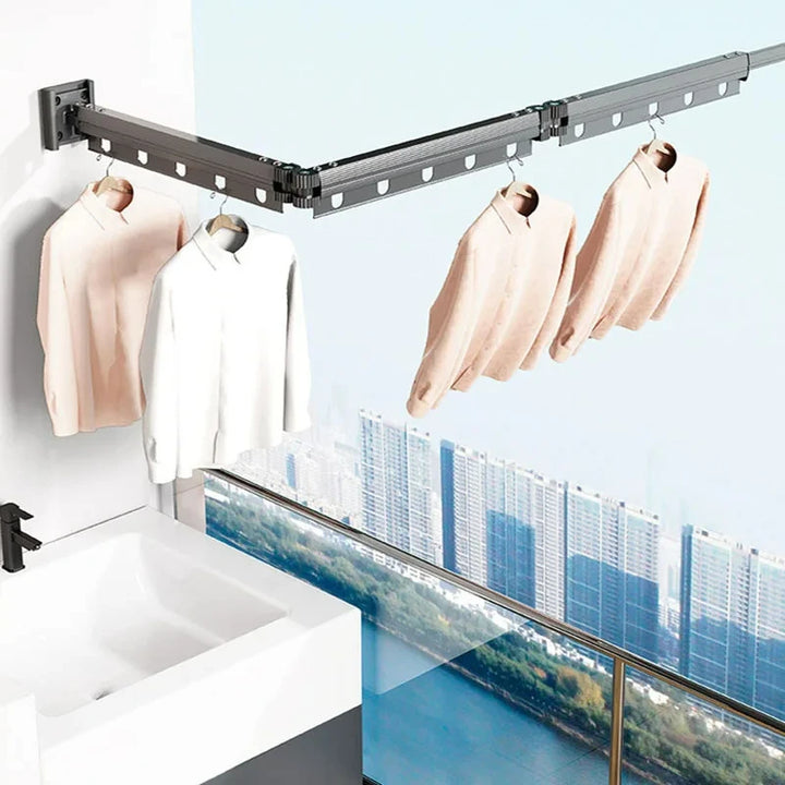 Suction/Drill Wall Mount Folding Clothes Drying Rack With Retractable Suction Cup Extension Pole Reusable 3-Fold Clothes Rack