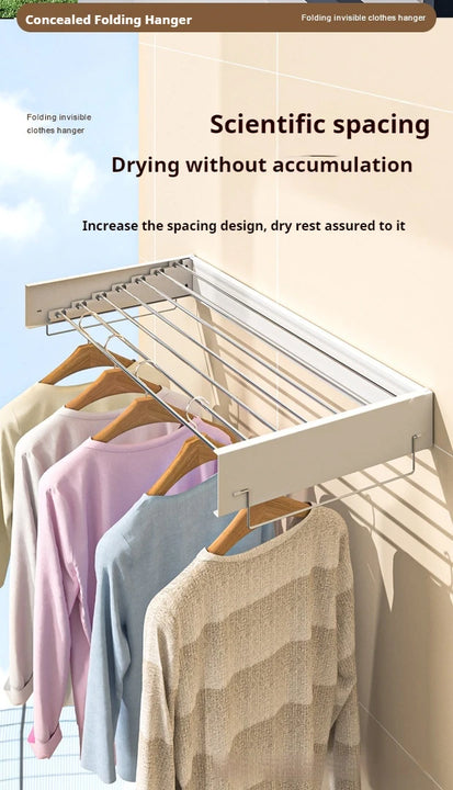 Indoor Folding Clothes Hanger Wall Hanging Invisible Drying Rack  Balcony Clothesline Pole Hanger Towel Rack