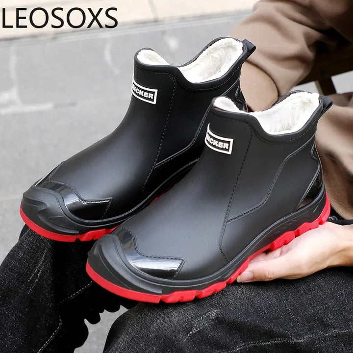 New Winter Cotton Mans Shoes Casual Men's Rain Boots Pvc Waterproof Rubber High Quality Mens Chef Fishing Shoes Size Plus 39-48