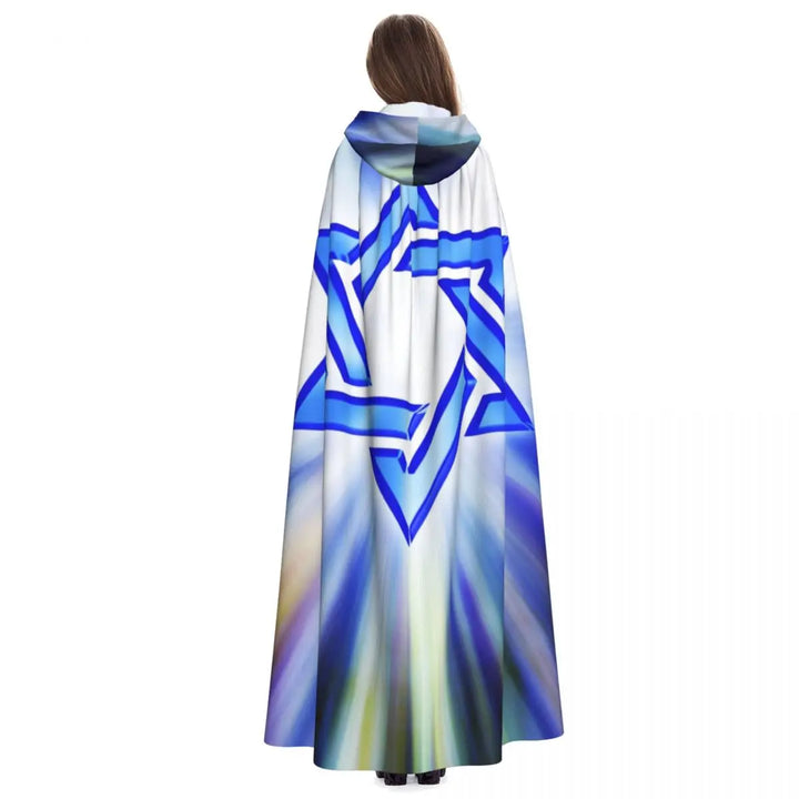 Israel Adult Cloak Cape Hooded Star Of David Blue Jewish 3D Medieval Costume Witch Wicca Vampire Elf Purim Carnival Party