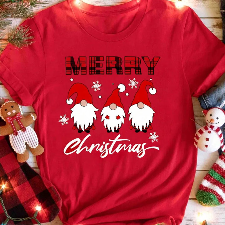 Casual Christmas Santa Claus T-Shirt for Women Loose Round Neck Short Sleeve Female T-shirt Tops Suitable for All Season