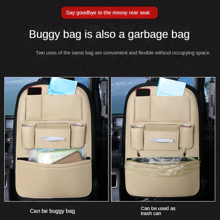 Leather Car Backseat Organizer Rear Row Children's Seat Back Hanging Storage Bag Shelf Garbage Can Trash Tissue Bottle Organiser