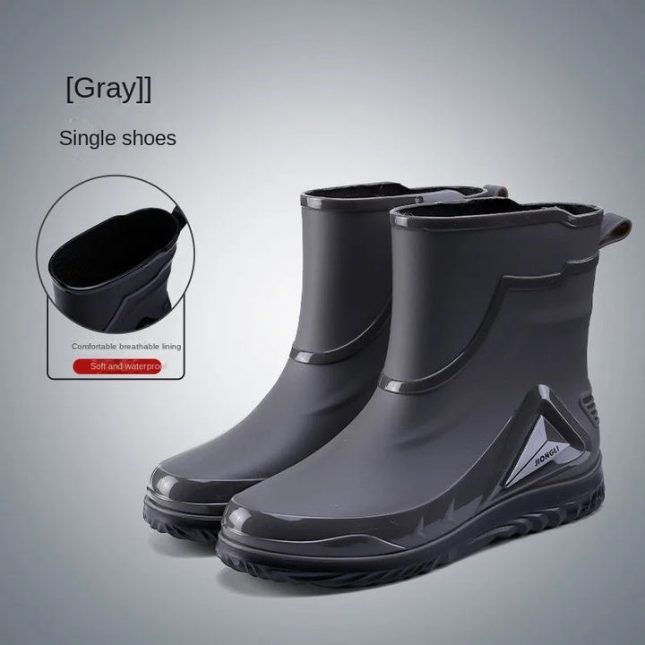 New ，Rain Boots Men's Waterproof Drawstring Rain ，Shoes Velvet Padded Suit， Warm Non-Slip Flat Fashion Take-out Rider Rain Boots