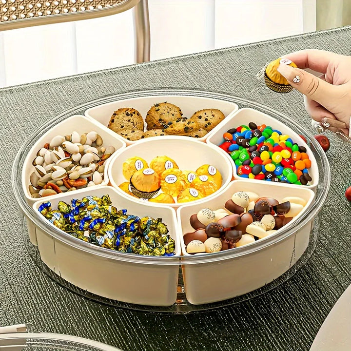 Rotating Snack Organizer Portable Snack Box Organizer Divided Serving Tray with Lid Clear Snackle Box Container for Fruits Candy