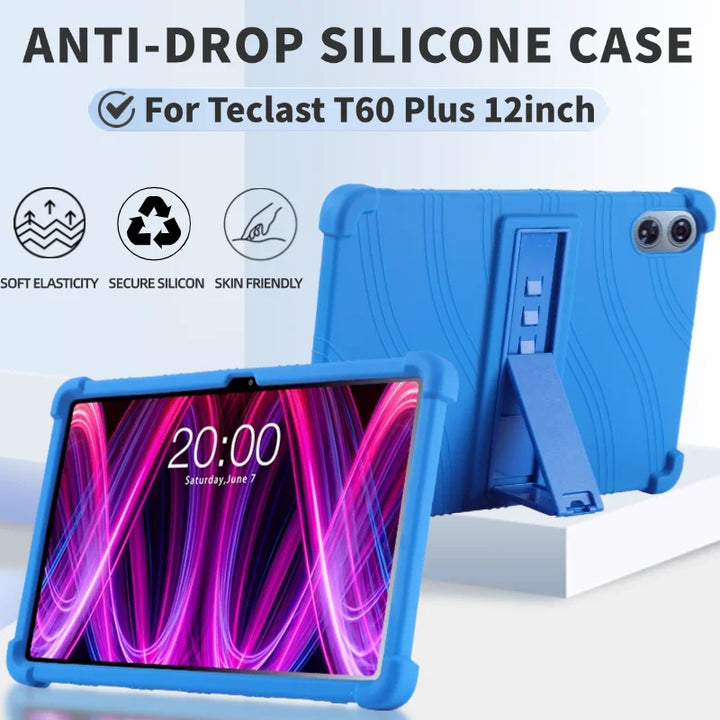 for Teclast T60 Plus 12"Tablet Case Shockproof Cover Android 14 Soft Silicon Stand Protective Shell