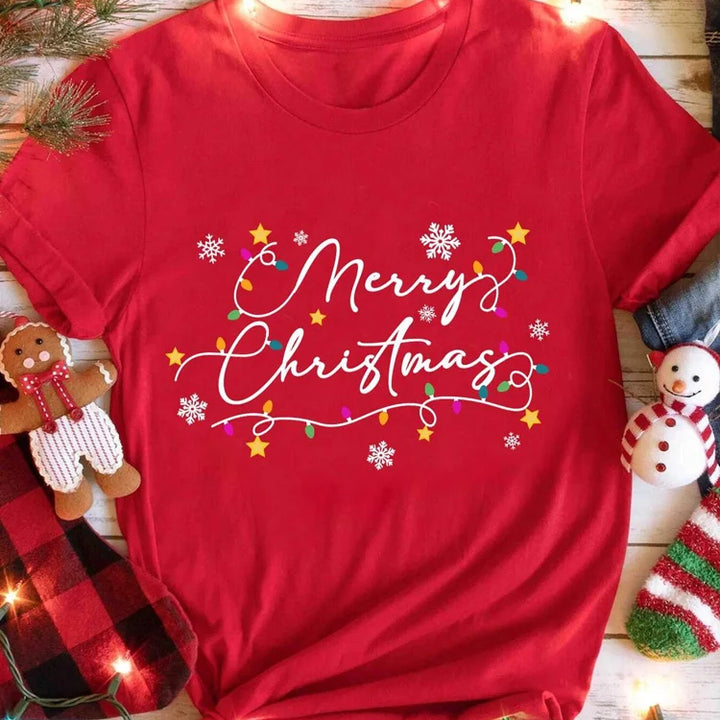 Casual Christmas Santa Claus T-Shirt for Women Loose Round Neck Short Sleeve Female T-shirt Tops Suitable for All Season