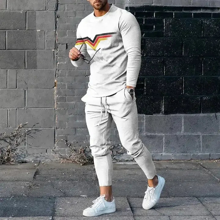 Men's Long Sleeve T-shirts and Pants Two Piece Color Geometry 3D Printed Men's Sets Casual Suit nike tech fleece