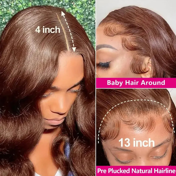 Body Wave Chocolate Brown Colored Human Hair Wigs 13X4 Transparent Lace Front Chestnut Brown Remy Hair Wigs 180% For Black Women