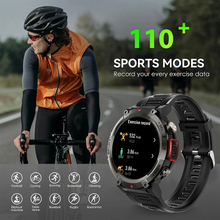 110+Sports Smart Watch for Men Women, 1.45'' HD Screen Fitness Trackers with Flashlight/ Sleep/ Heat Rate Monitor/ Wireless Call