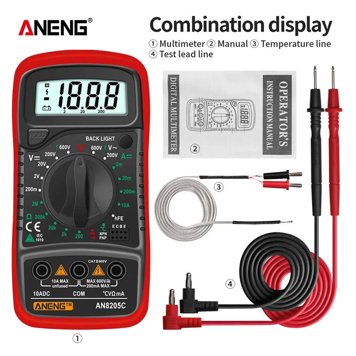 ANENG AN8205C Digital Tester AC/DC Ammeter Multimeter Volt Ohm Multimetro Meter With Thermocouple LCD Backlight Portable Tools