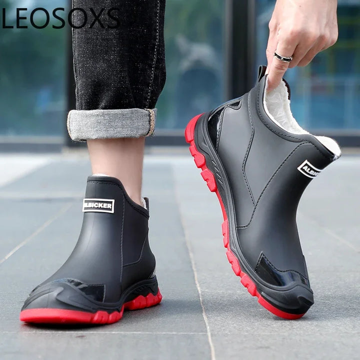 New Winter Cotton Mans Shoes Casual Men's Rain Boots Pvc Waterproof Rubber High Quality Mens Chef Fishing Shoes Size Plus 39-48