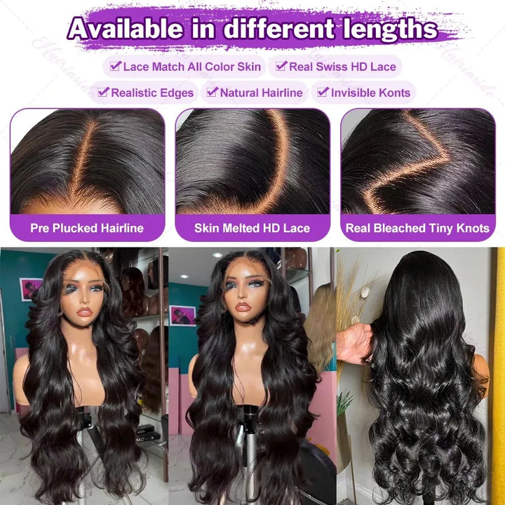 30 Inch Water Wave Lace Frontal Wigs Human Hair 13x4 HD Transparent Front Wig Body Wave Brazilian Raw Remy Preplucked 200Density