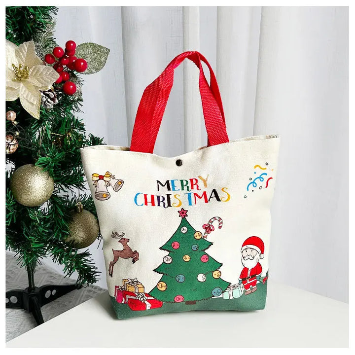 2024 New Christmas Gift Bag Cartoon Print with Portable Santa Claus Snowman Handbag Canvas Bag Bolsa De Regalo De Navidad