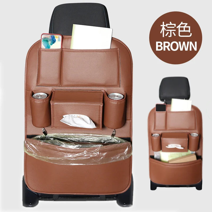 Leather Car Backseat Organizer Rear Row Children's Seat Back Hanging Storage Bag Shelf Garbage Can Trash Tissue Bottle Organiser