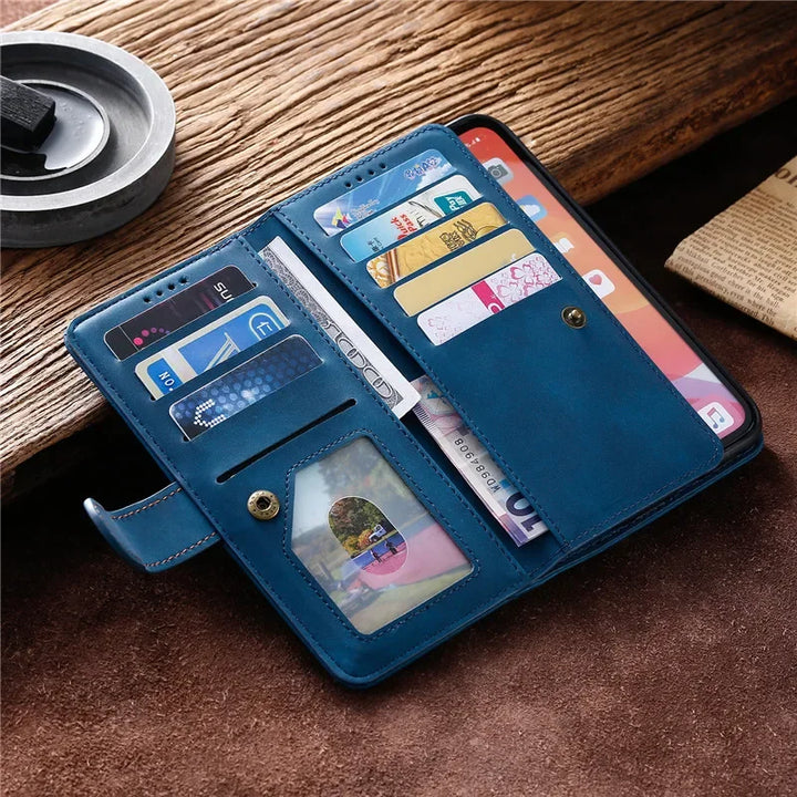 Zipper Wallet Case For Oneplus 12 11 11R 10T 10R 5G Multi 9-Card Slot Leather Flip Cover For One Plus 10 Pro 9 9R 8 8T 7 7T 6 6T