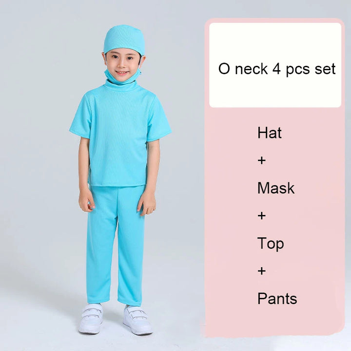 Children Surgical Uniform Kids Doctor Nurse Work Shirt Pants Coat Suit Boys Girls Halloween Fancy Party Birthday Cosplay Costume