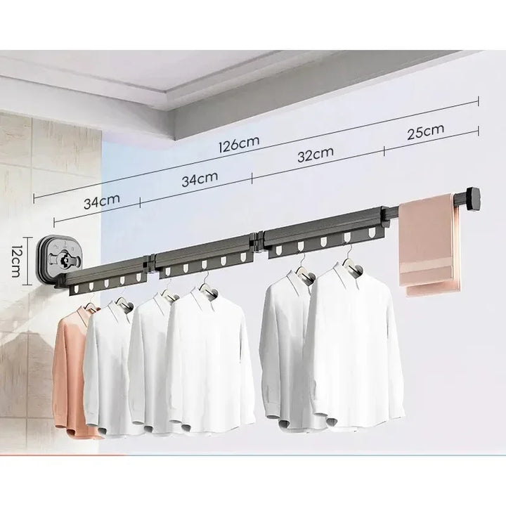 Wall Mounted Retractable Drying Rack Suctions Cup No Punching Aluminum Alloy Folding Drying Rack Clothes Dryer Invisible Hang