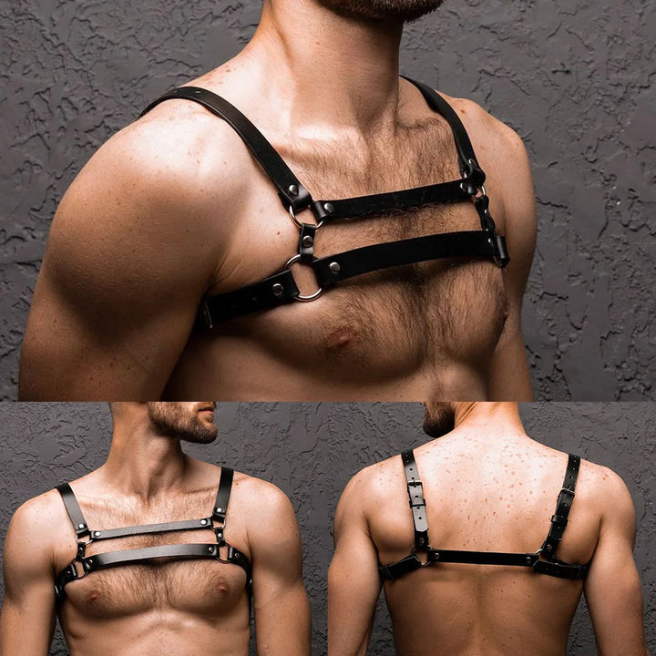 Men PU Leather Sexy Chest Body Harness Corset Straps Lingerie Bondage Clubwear Costume Casual Tight Fitting Erotic Men's Tops