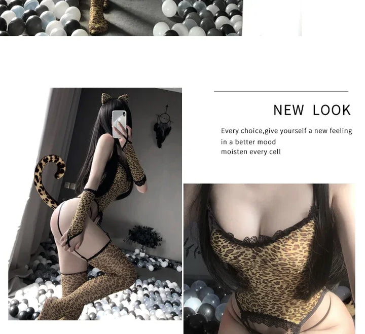 New Sexy Erotic Lingerie Sexy Costumes Sexy Lingerie Hot Black Lace Perspective Women Teddy Lingerie Cosplay Cat Uniform