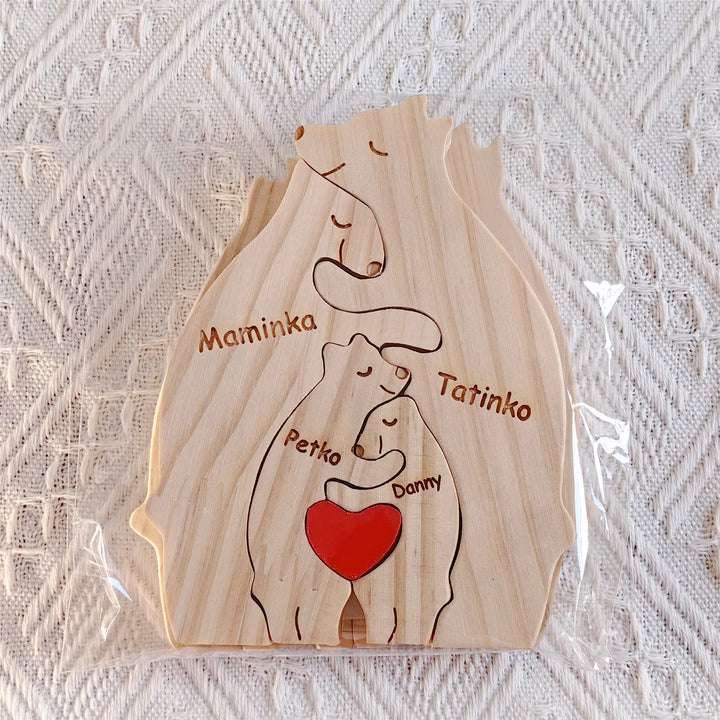 Art Wooden Bear Family Puzzle Personalized Name Custom Home Decor Thanksgiving Christmas Heartwarming Gift for Baby Mom