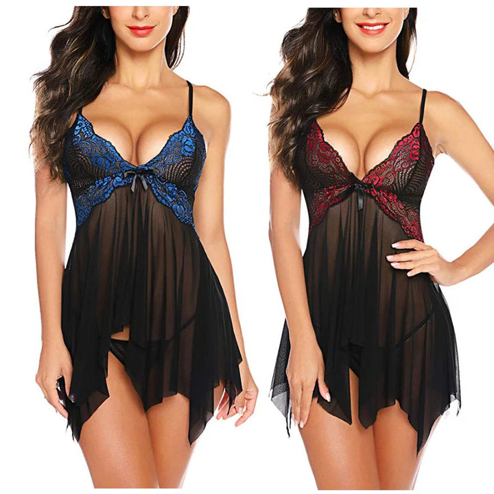 Front Closure Sexy Nightdress Women Sexy Lingerie Underwear Erotic Dress See-through Lace Pajamas Sleepwear Nightdress + Thong