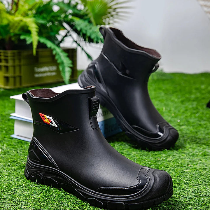 rain boots， for men,2024， new ，waterproof shoes, outdoor water boots, kitchen non-slip work rubber shoes, cotton warm rain boots