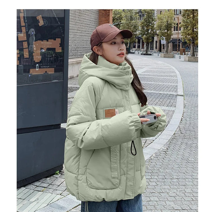 Women Khaki Down Jacket Fashion WhiteThickening Warm Feather Female Duck Down Comfortable Short Solid 2023 Winter Hooded Outwear