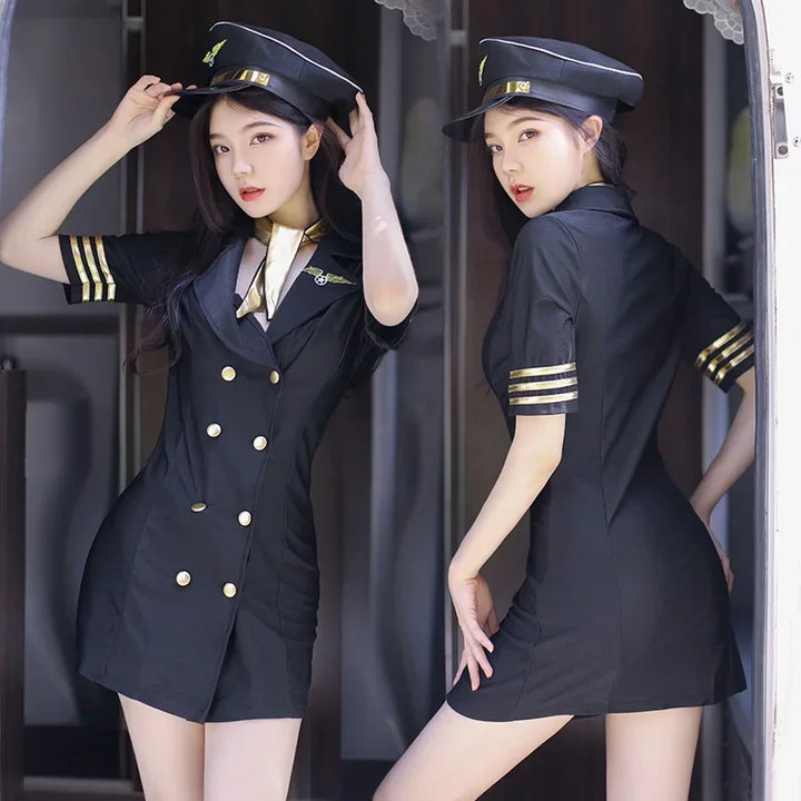 Police Women Cosplay Costumes Anime Role Play Halloween Outfits Sexy Stewardess Lingerie Dress Stage Flight Attendant Costume