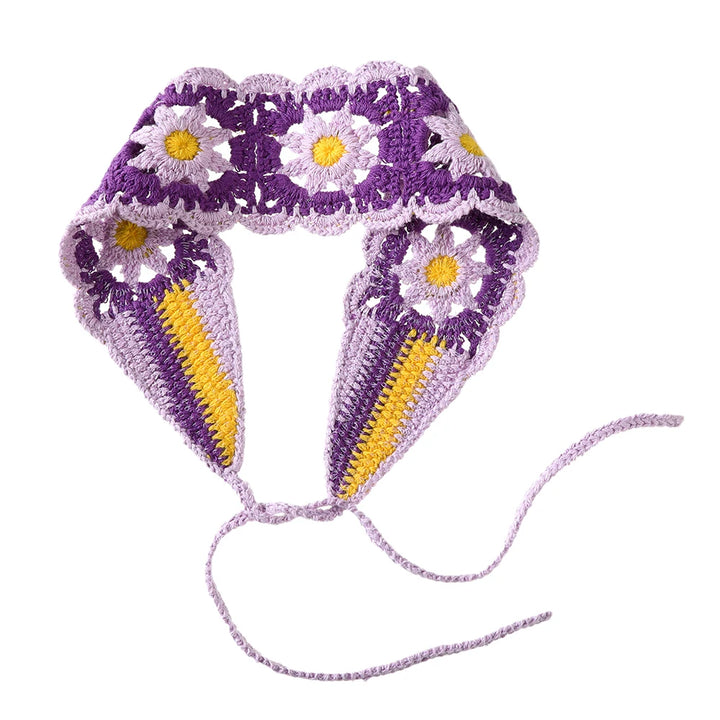 AWAYTR Crochet Bandana Daisy Flower Hair Scarf for Women 2022 Headbands Retro Turban Hairband Hair Accessories