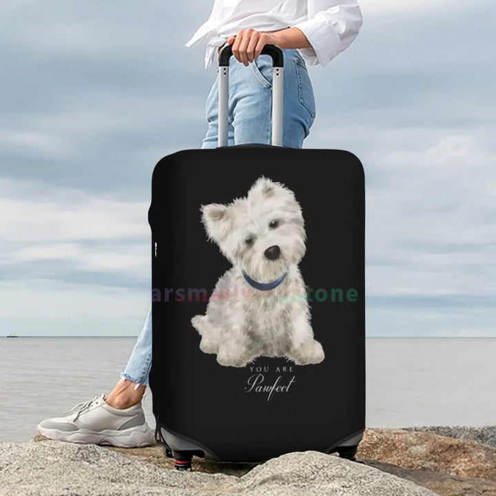 White Terrier Dog Luggage Cover Suitcase Protector Thicken Elasticity Dust Covered Anti-scratch Protective Case 18-32 Inch