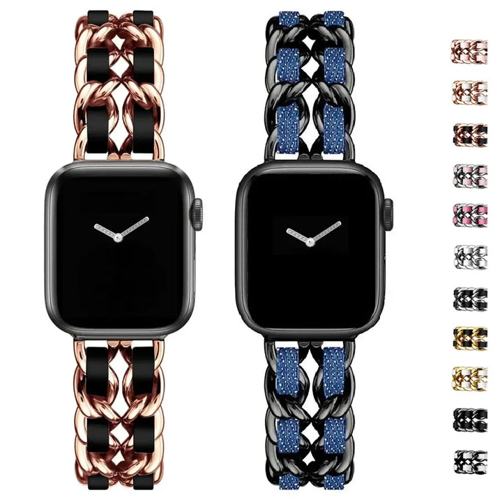 Luxury Metal Leather Strap For Apple Watch Band 49mm 41mm 45mm 38mm 42mm 44mm 40mm Women Bracelet For iWatch Ultra 8 7 SE 6 5 4