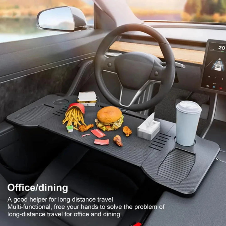 Car Laptop Desk Folding Steering Wheel Table Food Tray For Tesla Model 3 / Y Auto Steering Wheel Laptop Desk Drinks Tray Holder