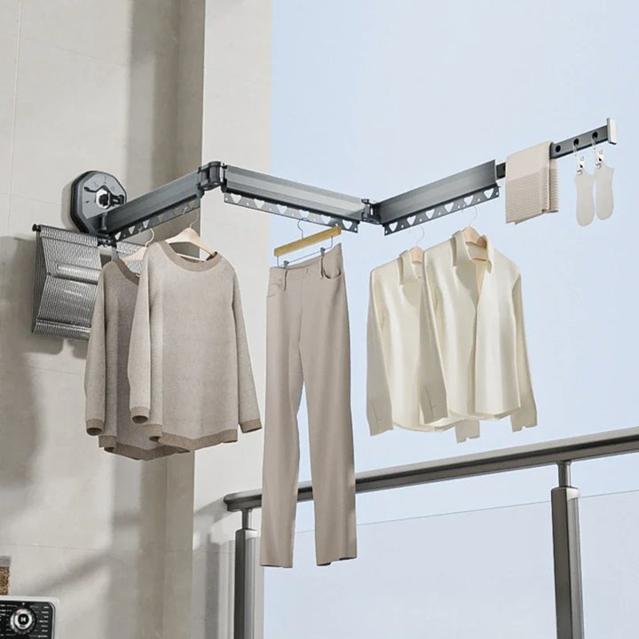 Wall Mounted Retractable Drying Rack Suctions Cup No Punching Aluminum Alloy Folding Drying Rack Clothes Dryer Invisible Hang