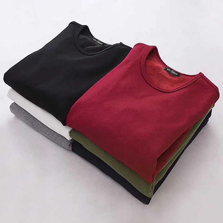 Winter  Men's Long-sleeved Thermal Underwer T-Shirt Fleece Bottoming Shirt Round Neck Shirt Fashion Plus Velvet Padded T-shirt