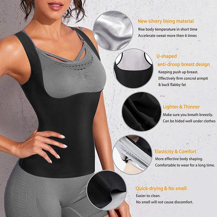 Women Sauna Tank Tops Sweat Body Shaper Vest Shapewear Waist Trainer Slimming Corset Fat Burner Gym Fitness Weight Loss Workout