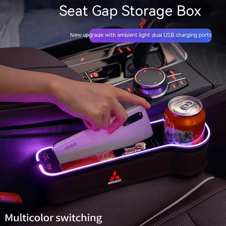 Car USB Charging Colour Light Seat Storage Case Seat Gap Box For Mitsubishi Outlander Pajero Asx Lancer EX Evolution X Ralliart