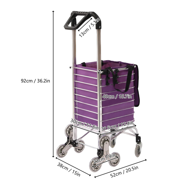 Home Folding Shopping Cart Basket,Aluminum Alloy Frame Wear-Resistant Trolley Lightweight Cart w/Rolling Wheels and Bag 35L