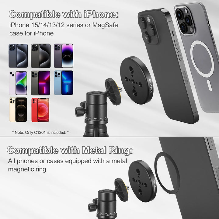 Magnetic Phone Holder for Magsafe to 1/4'' & 3/8'' Arri Holes Tripod Mount Adapter for iPhone Samsung Huawei Xiaomi Smartphone