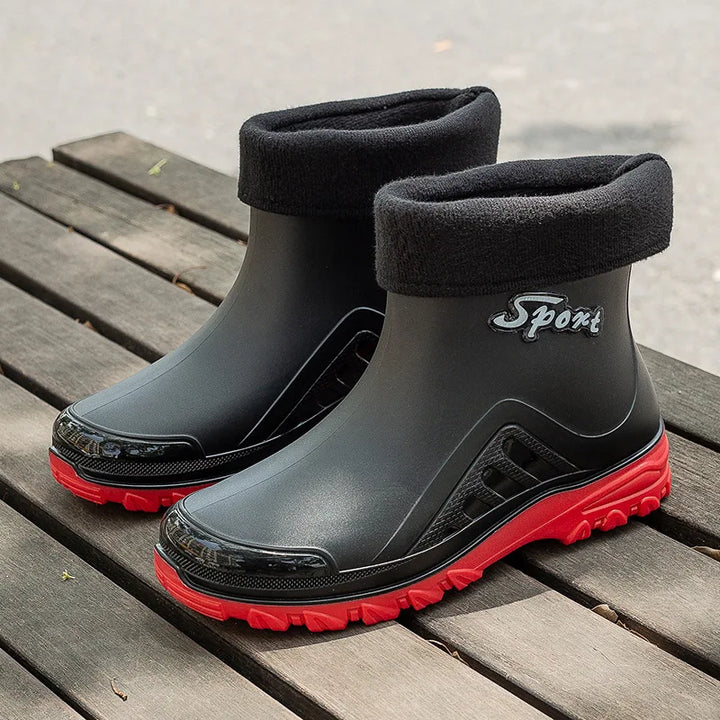 Men's Rain Boots Outdoor Fishing Boots Fashion Waterproof Kitchen Rubber Shoes Non Slip Work Botines Winter Warm Men Ankle Boots