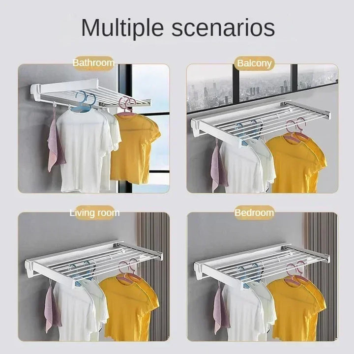 Invisible Retractable Drying Rack Multifunctional Bathroom Towel Rack Indoor Balcony Folding Telescopic Drying Rod No Punch Hole