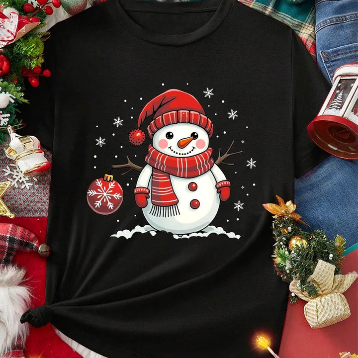 Casual Christmas Santa Claus T-Shirt for Women Loose Round Neck Short Sleeve Female T-shirt Tops Suitable for All Season