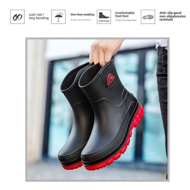 Rain Boots Mens Cropped Rain Boots Non-slip Waterproof Car Wash Work Fishing Water Shoes Thick-soled Wear-resistant Rubber Shoes