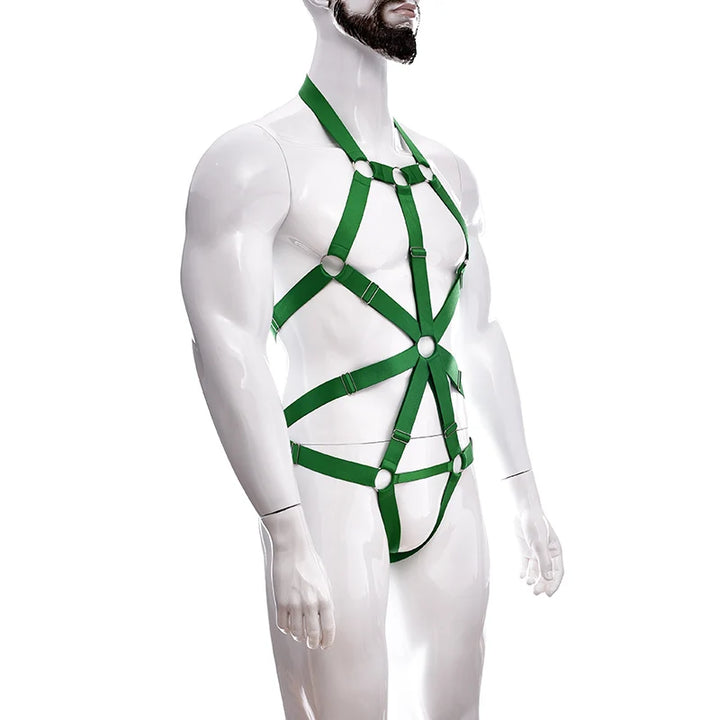 Male Full Body Harness Cage Adjust Set Mens Gay Hollow Elastic Bondage Harness Sexy Lingerie Fetish Nightclub Costume