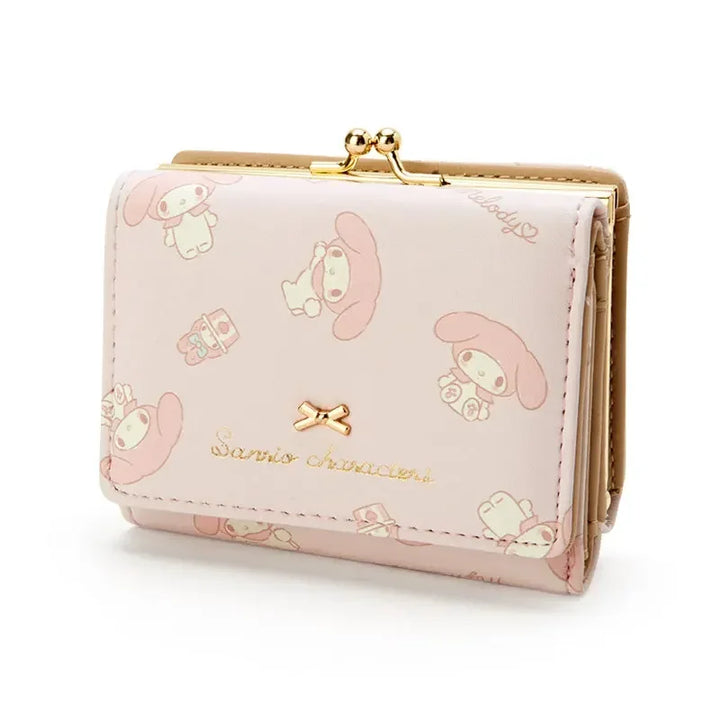 Hello Kitty Purse Women Cute Wallet PU Sanrio Short Wallet Kuromi Pudding Zipper Buckle Card Holder Wallet My Melody Coin Pouch