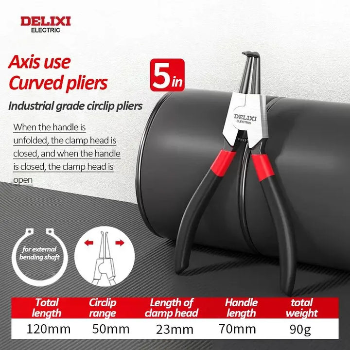 DELIXI ELECTRIC 5-In Circlip Pliers,Needle nose Pliers，Retaining Ring Pliers，for Removing Installing Puller Locking Rings Shafts