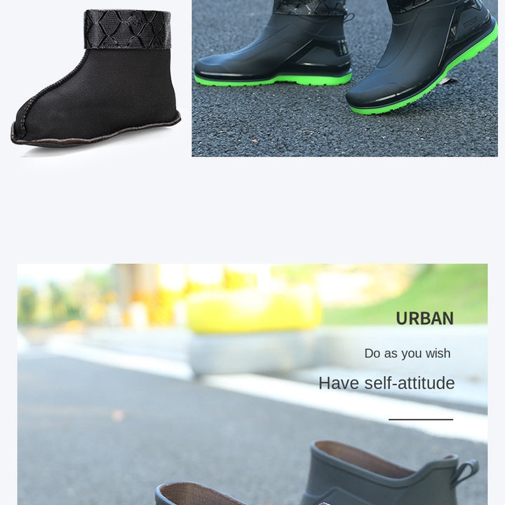 Men's Short Waterproof and Anti Slip Casual Rain Boots, Flat Bottomed Kitchen Rubber Shoes, Rain Shoes, Work Shoes